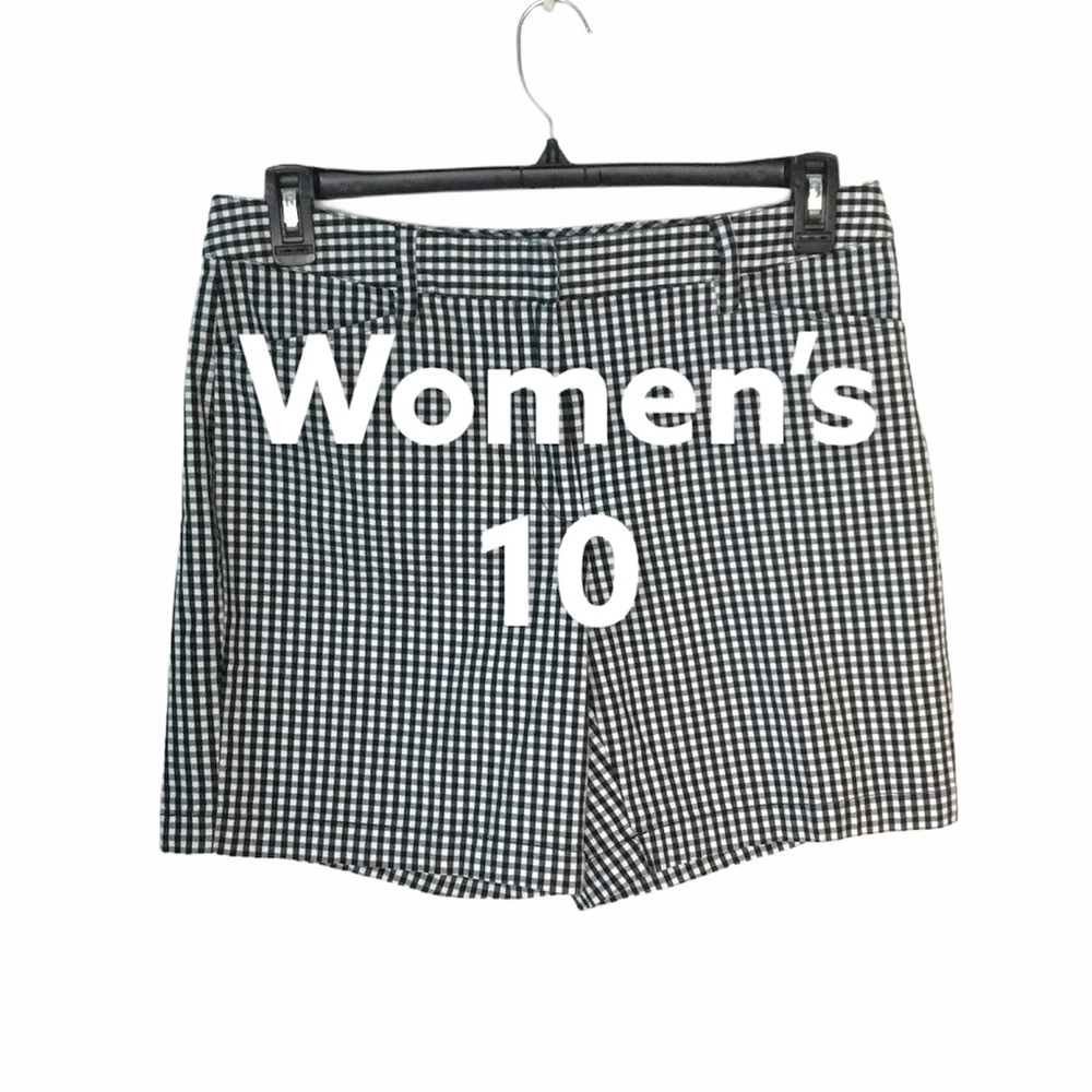 Lands End 10 Chino Khakis Shorts Plaid Black White